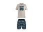 Herenpyjama: beige T-shirt met palmbomenprint en geruite shorts.