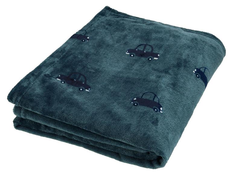 Petrolblauwe fleece deken met autopatroon