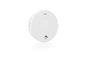 Ronde witte rookmelder met ventilatierooster en centrale knop