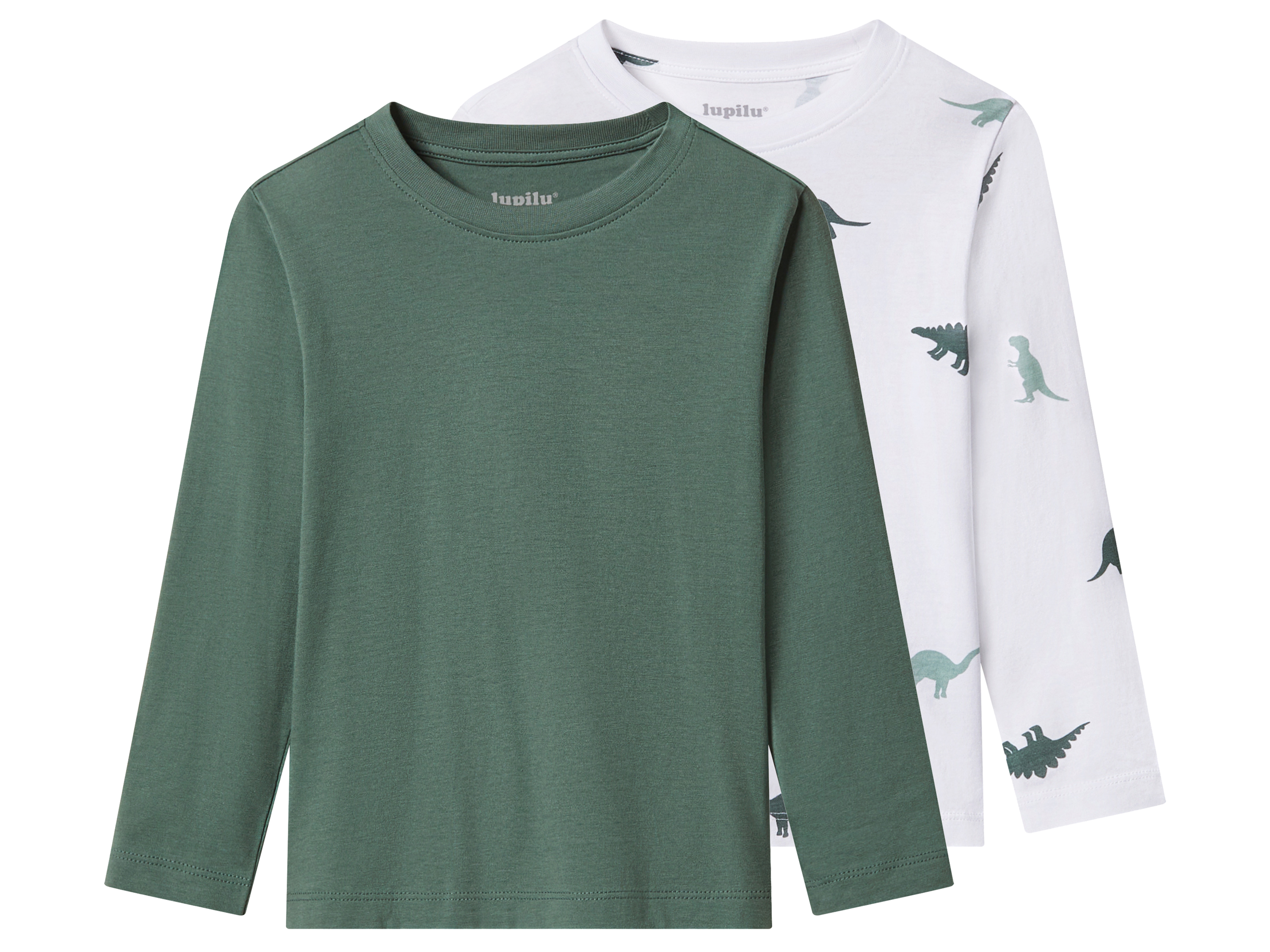 lupilu Set van 2 kinder longsleeves (Groen/print, 110/116)