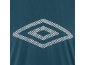 Donkerblauw T-shirt met een wit gestreept ruitpatroon in het midden.