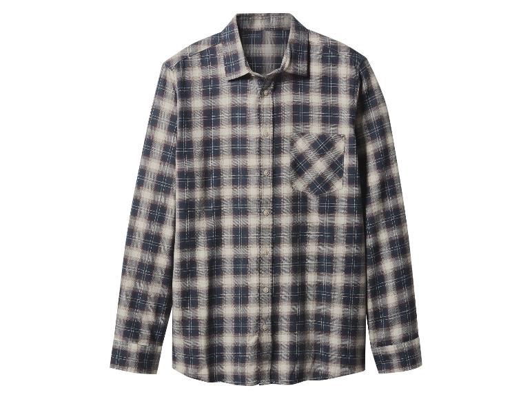 Geruit overhemd met lange mouwen in blauwe, beige en bruine tinten.