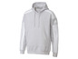 Een grijze Adidas hoodie met witte strepen op de mouwen.