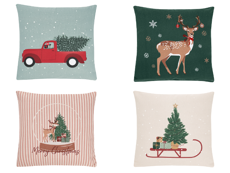 LIVARNO® Sierkussens met kerstmotieven: vrachtwagen, hert, sneeuwbol, slee.
