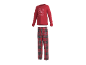 Rode pyjamatop met lange mouwen met 'Let's have breakfast'-print en rode geruite pyjamabroek.