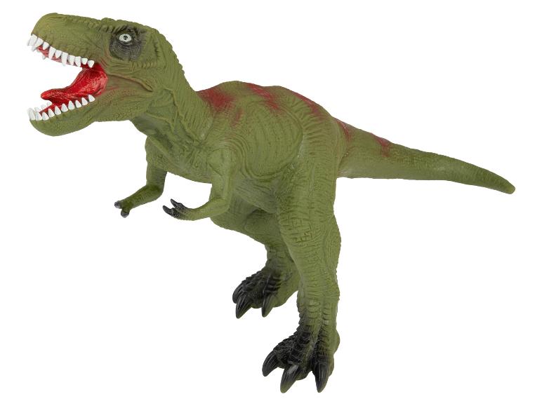 Een groene T-Rex dinosaurus speelgoedfiguur.