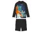 Kinder zwempak:  lang mouw shirt met tijgerprint en bladeren, zwart zwembroekje.