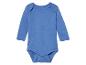 Blauwe baby romper met lange mouwen.