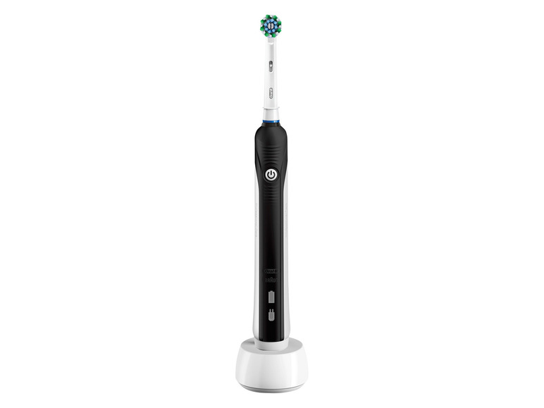 Een Oral-B elektrische tandenborstel met oplaadstation.