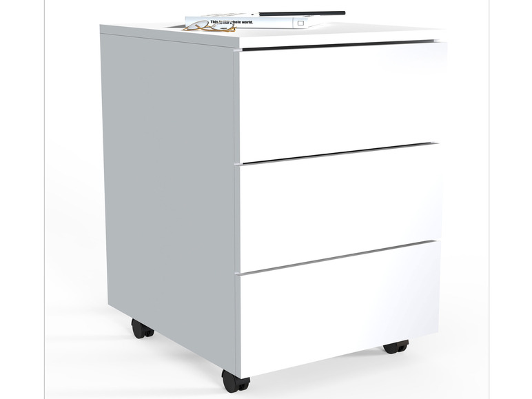 Witte ladekast met drie lades op wielen