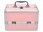 Roze make-upkoffer met zilveren handvat en sloten