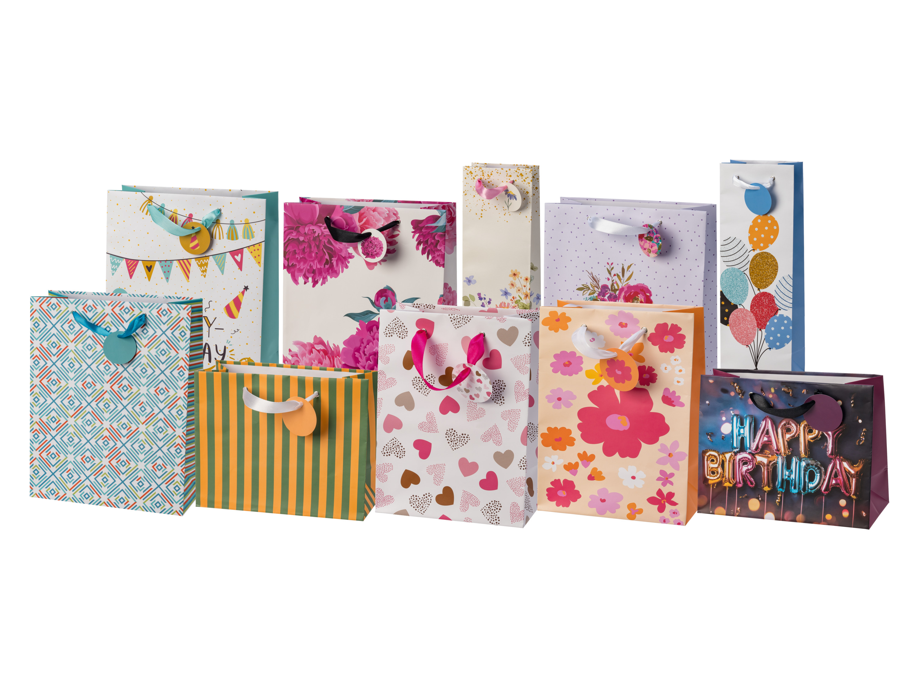 CRELANDO Set van 10 cadeautasjes (Bloemen en harten)