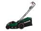 Groene Parkside grasmaaier met zwarte opvangbak en rode details