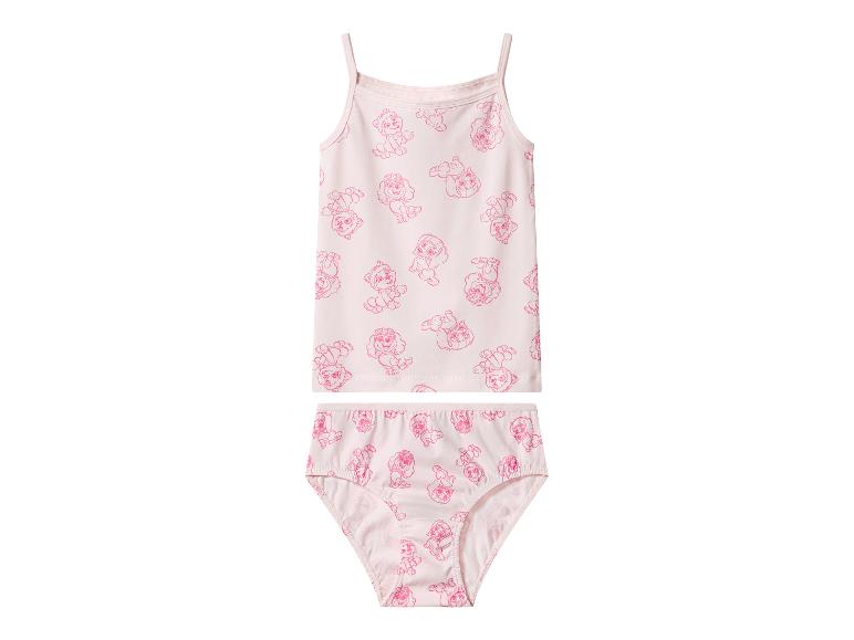 Roze kinderondergoedset met hemdje en slipje met puppyprint.