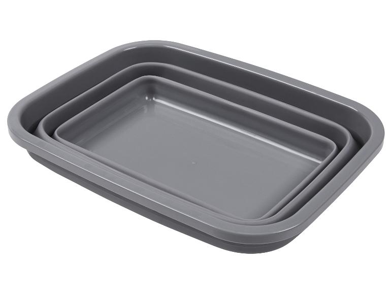 Set van drie geneste rechthoekige grijze opvouwbare kommen