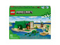 LEGO Minecraft set met een schildpadhuis, boot en minifiguren.