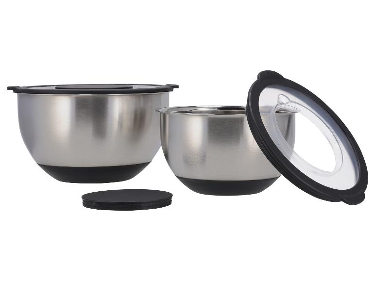 Roestvrijstalen mengkommen set met zwarte deksels