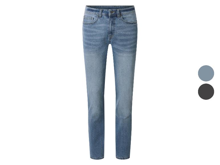 Heren straight fit jeans in lichtblauw, met blauwe en donkergrijze kleuropties.