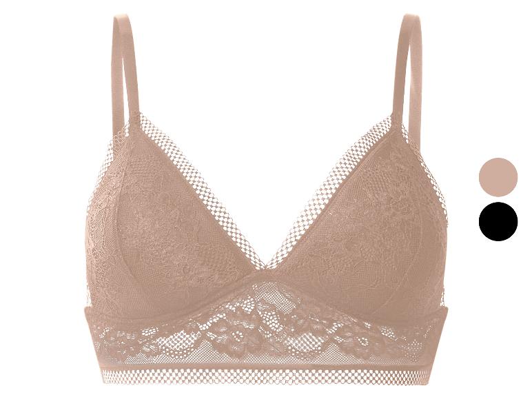 Kanten beige bralette met dunne bandjes, met beige en zwarte kleurstalen.