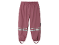 Donkerroze waterdichte broek voor kinderen met reflecterende strepen.