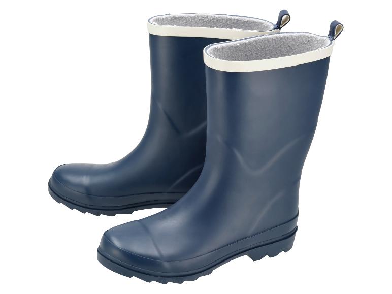 Blauwe regenlaarzen met bontvoering en handige lussen.