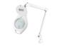 Witte LED-vergrootlamp met verstelbare arm, met zichtbare technische gegevens.