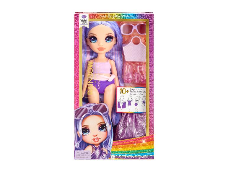 Rainbow High Violet Willow pop met kleding en accessoires.