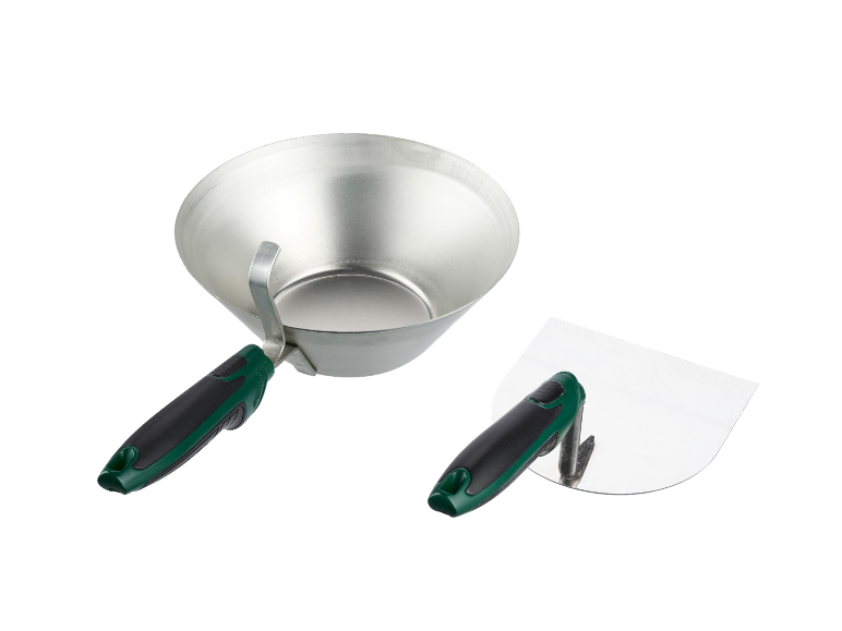 Twee stucgereedschappen met ergonomische handgrepen.