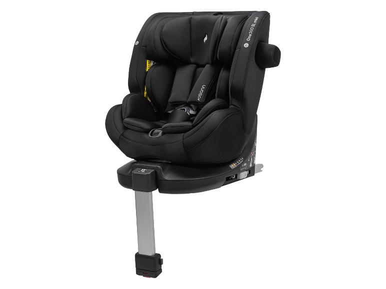 Zwart babyautostoeltje met draaibare basis en steunpoot