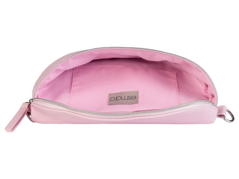 Een roze Esmée tas met rits, opengeklapt.