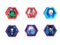 Een set van zes hexagonale displays met Disney figuren, waaronder Hulk, Spiderman en Elsa.