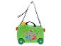 Groene kinderrijdkoffer met Peppa Pig familie-illustratie en de tekst 'Together Play Family Play'