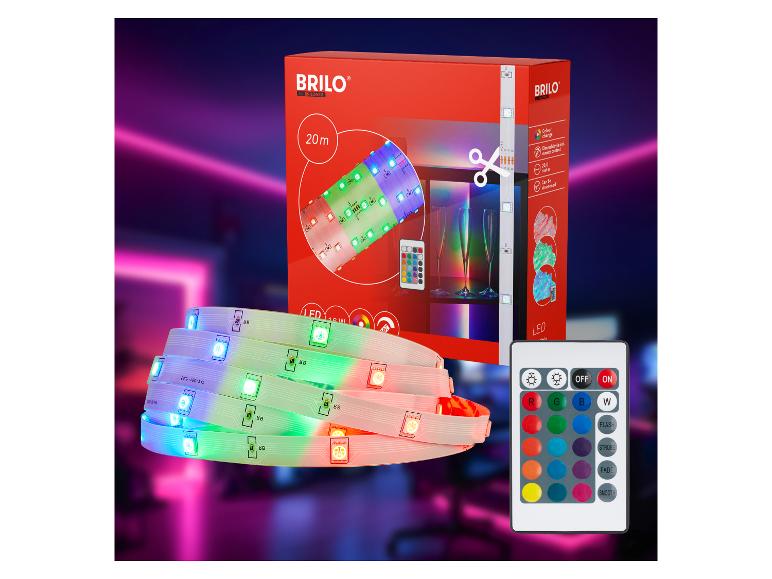 BRILO LED-strips met afstandsbediening en verpakking.