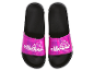 Glanzende Ellesse slippers, fuchsia en zwart.