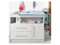 Baby commode met verschoningsplateau, twee laden en open vakken.