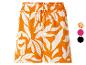Dames shorts met oranje en witte bladprint, elastische tailleband en trekkoord.