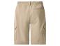 Beige cargoshorts met elastische tailleband en zijzakken.