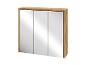 Badkamerkast met drie spiegeldeuren en houten frame.