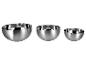 Set van drie roestvrijstalen mengkommen in verschillende maten.