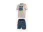 Beige T-shirt met palmboomprint en tekst 'Caribbean Summer' en geruite shorts.