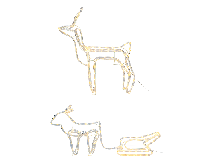 Kerstverlichting decoraties: staand hert en hert met slee.
