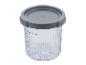 Transparante container met grijs deksel, gegradueerd tot 400 ml, met vergrendel-/ontgrendelmarkeringen.