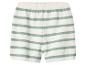 Gebreide shorts met witte en groene strepen en elastische tailleband.