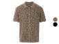 Gebreide polo met opengewerkt patroon, beige en zwart.