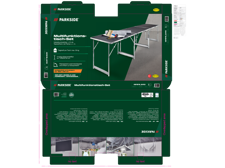 Multifunctionele tafelset, in hoogte verstelbaar, opvouwbaar, met draaggreep.