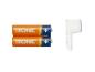 Twee oranje TRONIC batterijen en een transparante beschermkap.