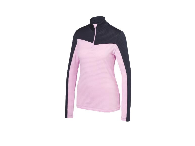 Roze en zwart sportshirt met lange mouwen en rits bij de hals.