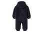 Marineblauwe pluizige baby romper met capuchon en berenoren.