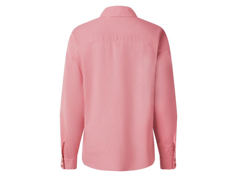 Roze damesblouse met lange mouwen, achterkant.