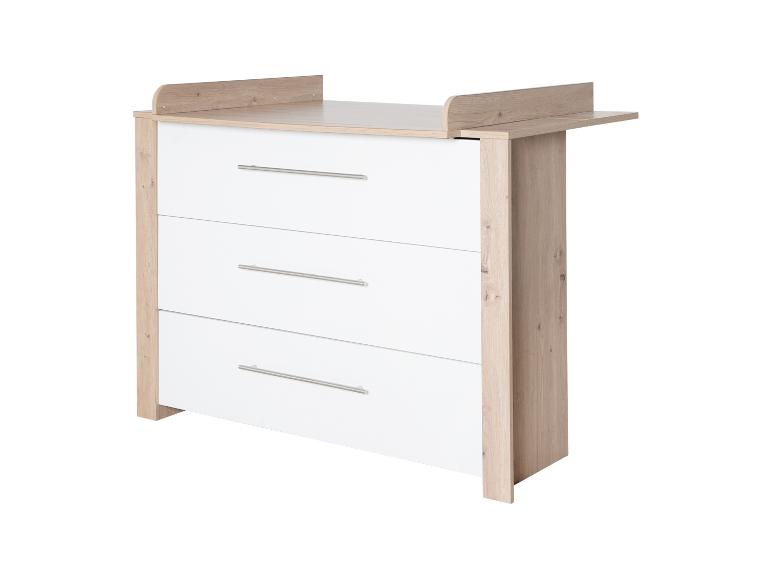 Commode met drie lades in wit en licht hout
